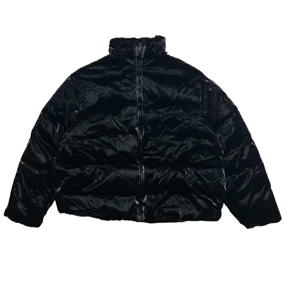 NWT A New Day Womens XL Black Shiny Puffer Jacket Water Resistant Glossy Coat